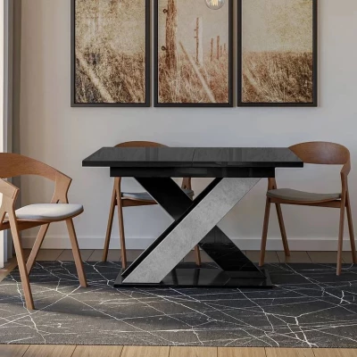 Kihúzható étkezőasztal 120x90 cm FIGOL - beton / fényes fekete