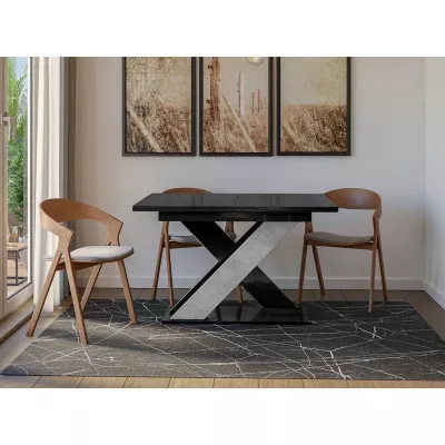 Kihúzható étkezőasztal 120x90 cm FIGOL - beton / fényes fekete
