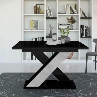 Kihúzható étkezőasztal 120x90 cm FIGOL - beton / fényes fekete