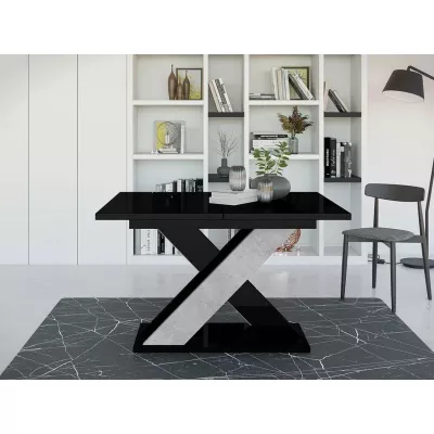 Kihúzható étkezőasztal 120x90 cm FIGOL - beton / fényes fekete