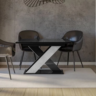 Kihúzható étkezőasztal 120x90 cm FIGOL - beton / fényes fekete