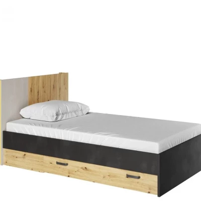 Egyszemélyes ágy fiókkal 120x200 APTOS - artisan tölgy / nyers acél / selyemfényű