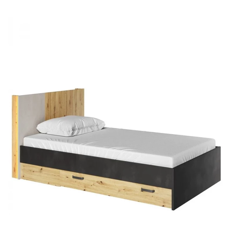 Egyszemélyes ágy fiókkal 120x200 APTOS - artisan tölgy / nyers acél / selyemfényű