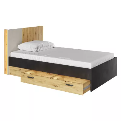 Egyszemélyes ágy fiókkal 120x200 APTOS - artisan tölgy / nyers acél / selyemfényű
