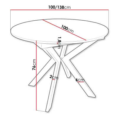 Kis kerek konyhaasztal 100 cm REKITA - lancelot tölgy / fekete