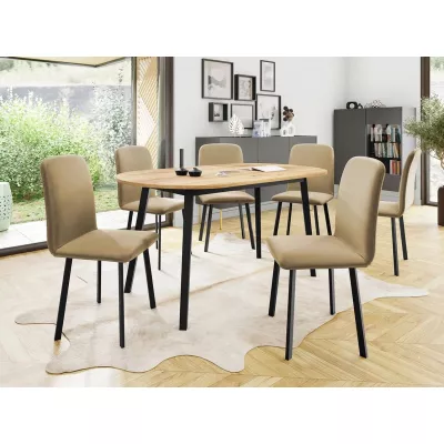 Ovális, kihúzható étkezőasztal 150x80 cm JORIS - kraft tölgyfa, arany / fekete