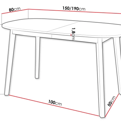 Ovális, kihúzható étkezőasztal 150x80 cm JORIS - fehér / fekete