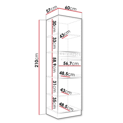 Magas szekrény 60 cm beépíthető sütőhöz RONG 2 - szürke / fényes szürke