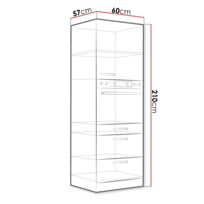 Magas szekrény 60 cm beépíthető sütőhöz RONG 1 - szürke / fényes szürke