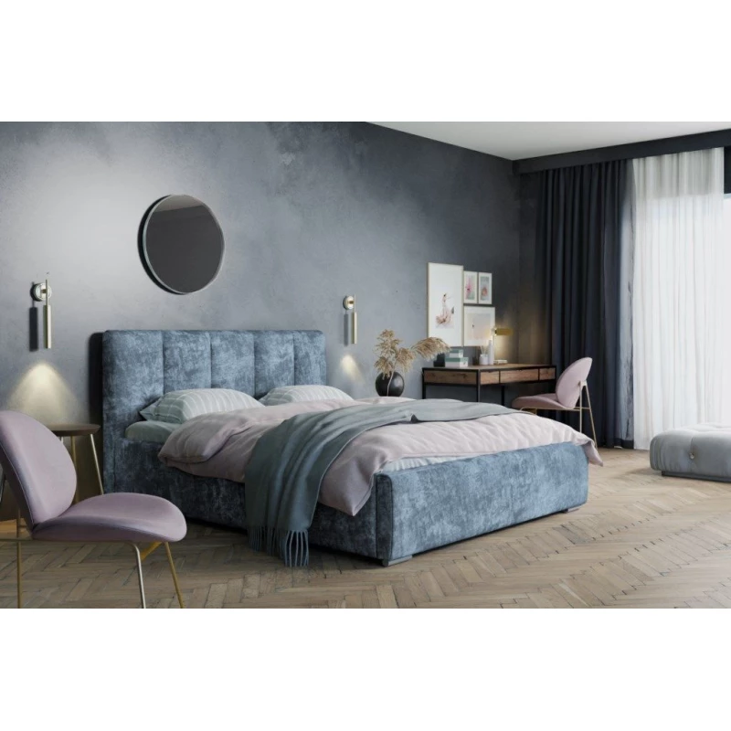 Modern kárpitozott ágy 140x200 NEUSA 1 tárolóhellyel - kék