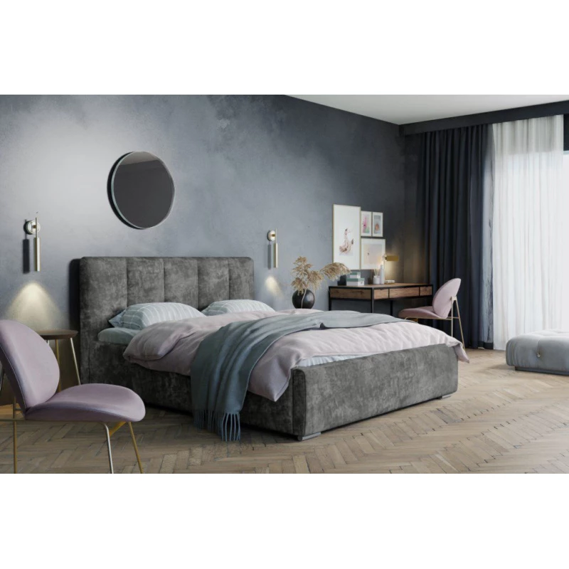 Modern kárpitozott ágy 140x200 NEUSA 1 tárolóhellyel - szürke