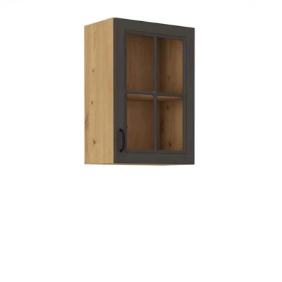 Konyhai felső vitrines szekrény 40 cm FRYZIA - artisan tölgy / grafit