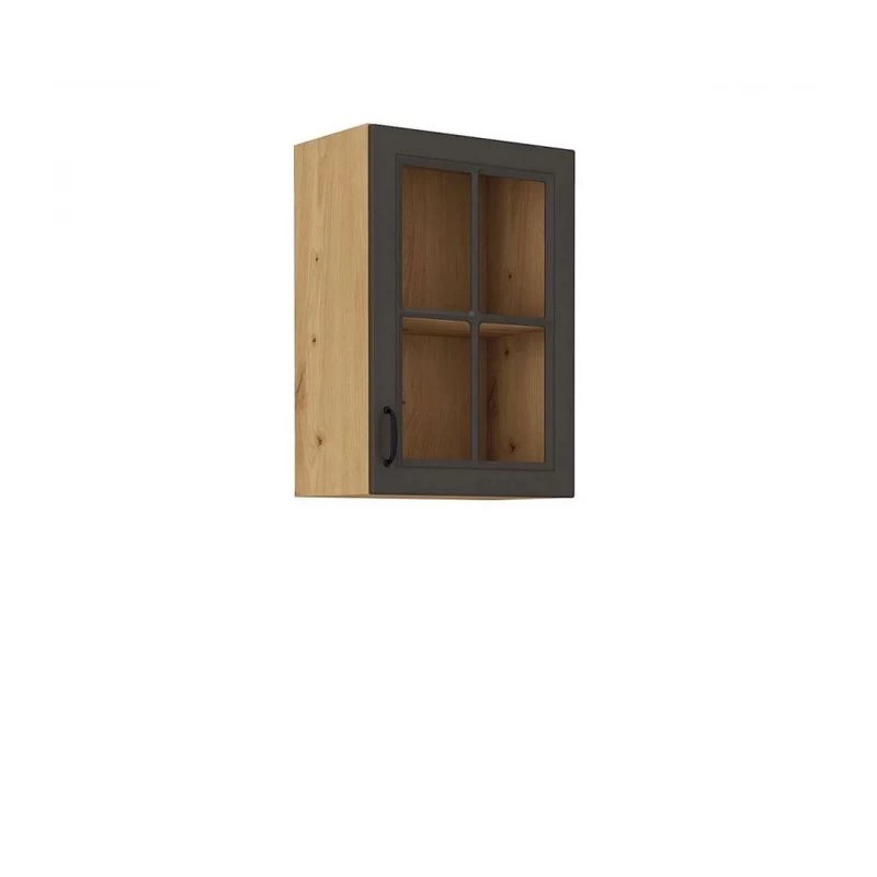 Konyhai felső vitrines szekrény 40 cm FRYZIA - artisan tölgy / grafit