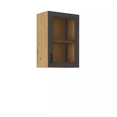 Konyhai felső vitrines szekrény 40 cm FRYZIA - artisan tölgy / grafit