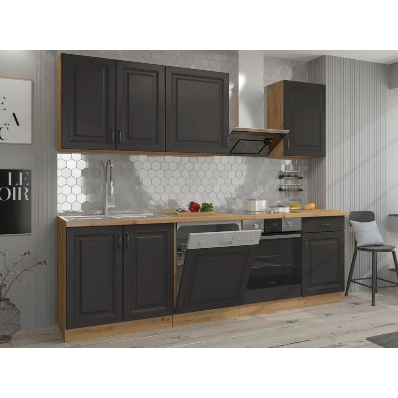 Konyhaszekrény 250/250 cm FRYZIA 3 - artisan tölgy / grafit + INGYENES LED világítás