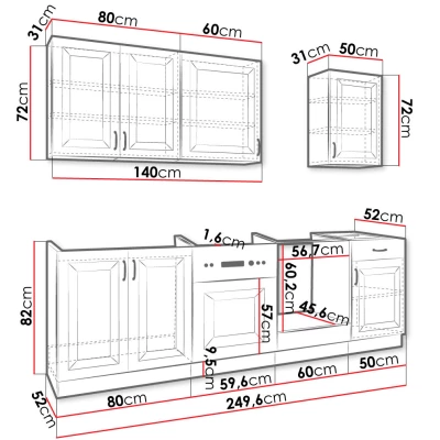 Konyhaszekrény 250/250 cm FRYZIA 3 - fehér + INGYENES LED világítás