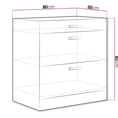 Alsó fiókos konyhaszekrény 80 cm RONG - szürke / fényes szürke