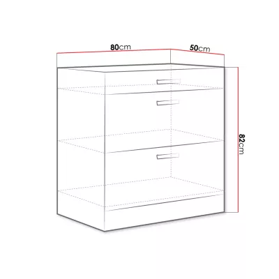 Alsó fiókos konyhaszekrény 80 cm RONG - szürke / fényes szürke