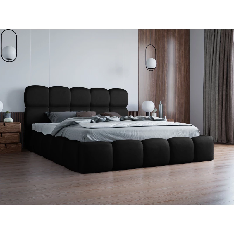 Kárpitozott ágy 160x200 ALZIRA 1 tárolóhellyel - fekete