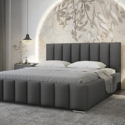 Elegáns kárpitozott ágy 140x200 MADALENA 1 tárolóhellyel - sötétszürke