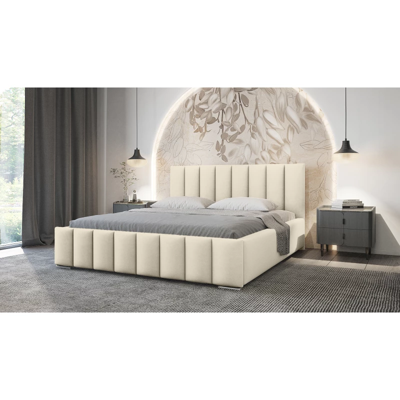 Elegáns kárpitozott ágy 120x200 MADALENA 1 tárolóhellyel - vanília