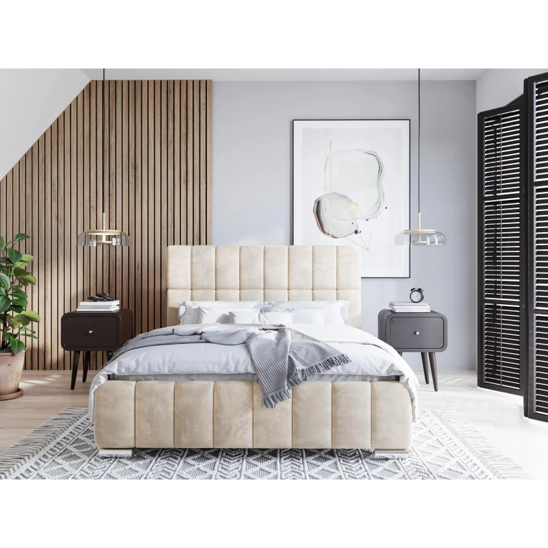 Modern ágy 140x200 ARLETE 1 tárolóhellyel - krémszínű