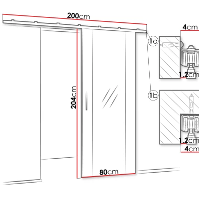 CONROE 2 belső tükrös tolóajtó - 80 cm, fekete