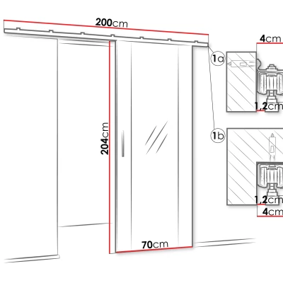 CONROE 2 belső tükrös tolóajtó - 70 cm, fekete