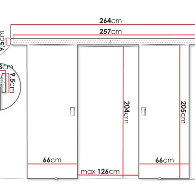 SANITA 3 kétszárnyú beltéri tolóajtó - 132 cm, grafitszürke