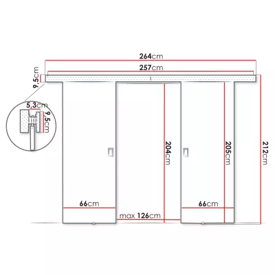 SANITA 3 kétszárnyú beltéri tolóajtó - 132 cm, fekete