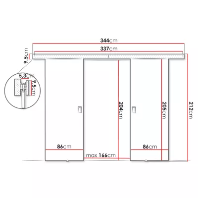 SANITA 3 kétszárnyú beltéri tolóajtó - 172 cm, sonoma tölgyfa