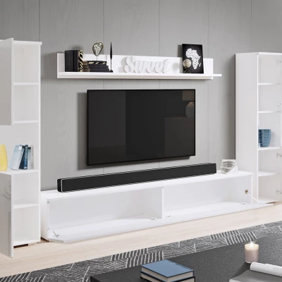 Modern nappali fal LED világítással ROSALIO XL - matera tölgy / fényes fehér