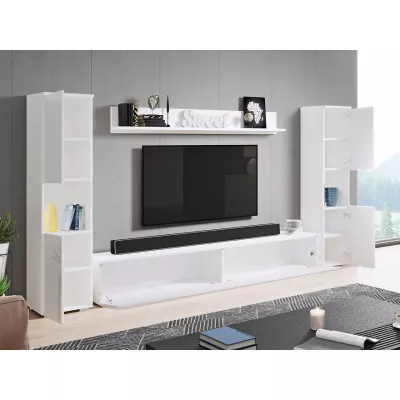 Modern nappali fal LED világítással ROSALIO XL - matera tölgy / fényes fehér