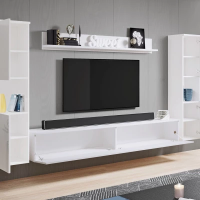 Modern nappali fal LED világítással ROSALIO XL - matera tölgy / fényes fehér