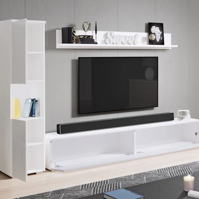 Modern nappali fal LED világítással ROSALIO - matera tölgy / fényes fehér
