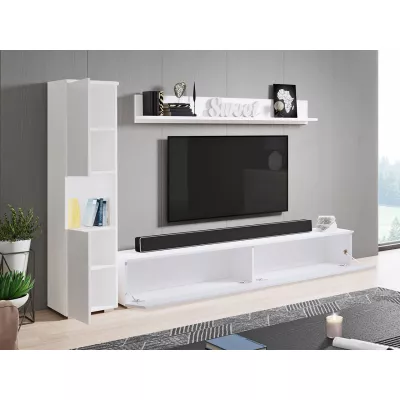 Modern nappali fal LED világítással ROSALIO - matera tölgy / fényes fehér