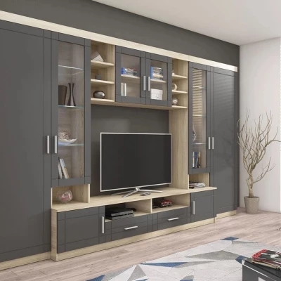 Modern nappali fal KILEEN - sonoma tölgy / grafit + INGYENES LED világítás