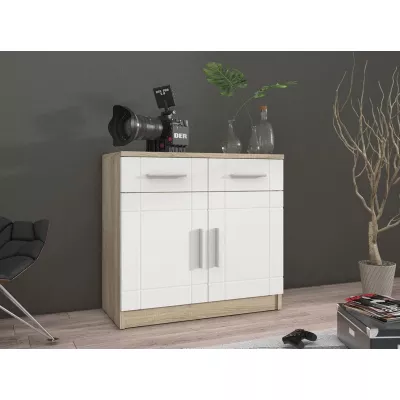 Kombinált keskeny komód KILEEN - sonoma tölgy / fehér