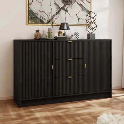 TABORO fiókos komód ajtókkal és fiókokkal - fekete