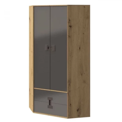 BASHIRA sarokgardrób - 80 cm, tölgy / fényes szürke