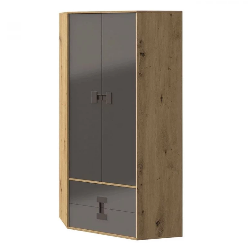 BASHIRA sarokgardrób - 80 cm, tölgy / fényes szürke