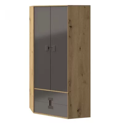 BASHIRA sarokgardrób - 80 cm, tölgy / fényes szürke