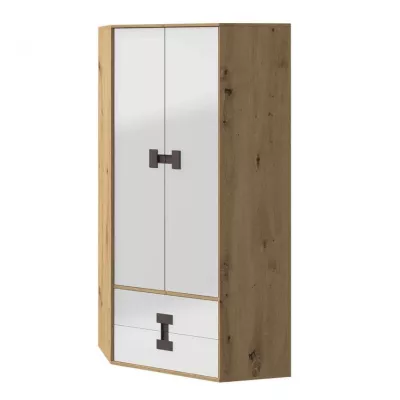 BASHIRA sarokgardrób - 80 cm, tölgy / fényes fehér