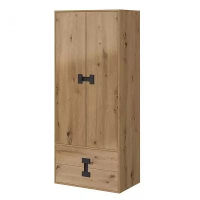 Kétajtós BASHIRA ruhásszekrény - 80 cm, tölgy / fényes artisan tölgy