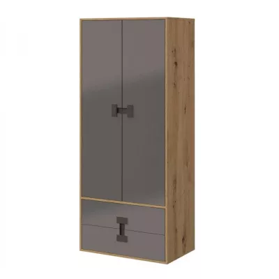 Kétajtós BASHIRA szekrény - 80 cm, tölgyfa / fényes szürke