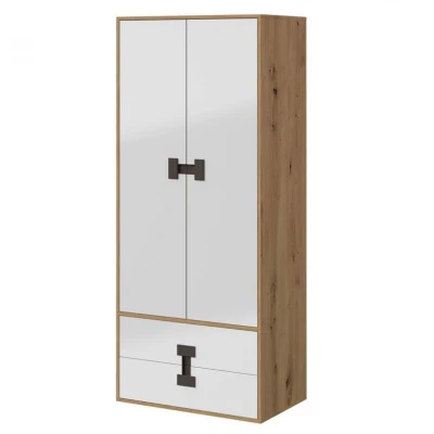 Kétajtós BASHIRA szekrény - 80 cm, tölgyfa / fényes fehér