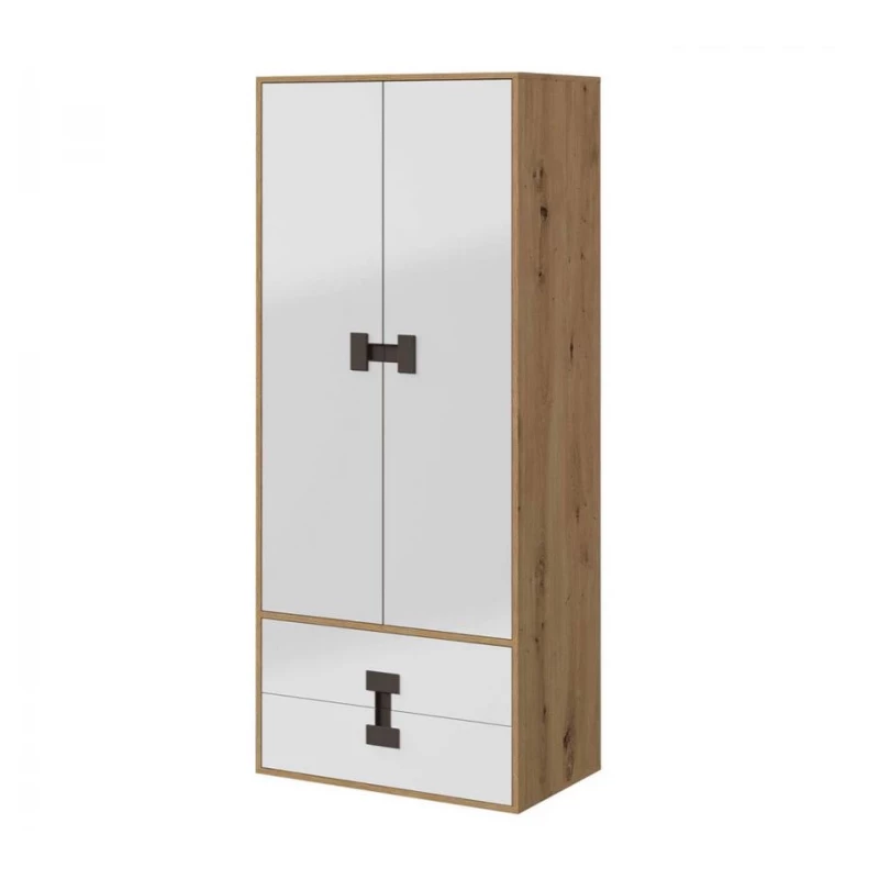 Kétajtós BASHIRA szekrény - 80 cm, tölgyfa / fényes fehér