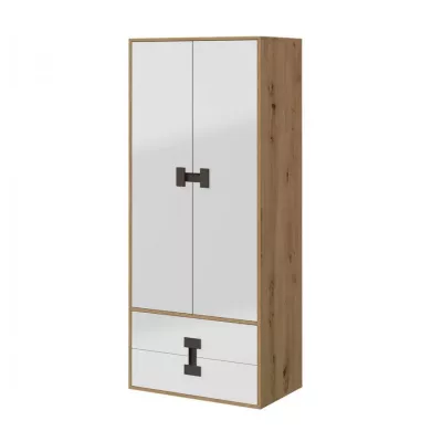 Kétajtós BASHIRA szekrény - 80 cm, tölgyfa / fényes fehér