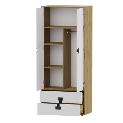 Kétajtós BASHIRA szekrény - 80 cm, tölgyfa / fényes szürke