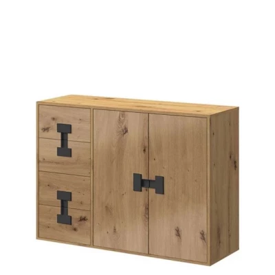 BASHIRA 1 kombinált fiókos komód - tölgy / magasfényű tölgy artisan